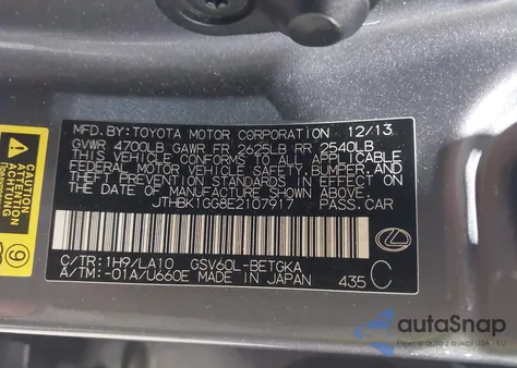 2014 Lexus Es 350 from USA, damaged, VIN JTHBK1GG8E2107917